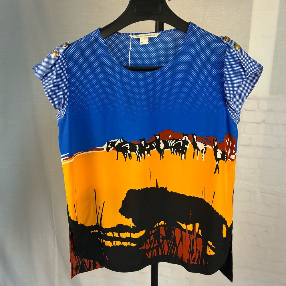 NWOT‎ DVF Diane von Furstenberg 100% Silk Harriet Lion Landscape Tunic 6